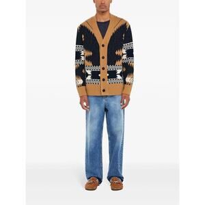 Alanui Mens African Vibes Cardigan Sweater in Deep Blue Sand M